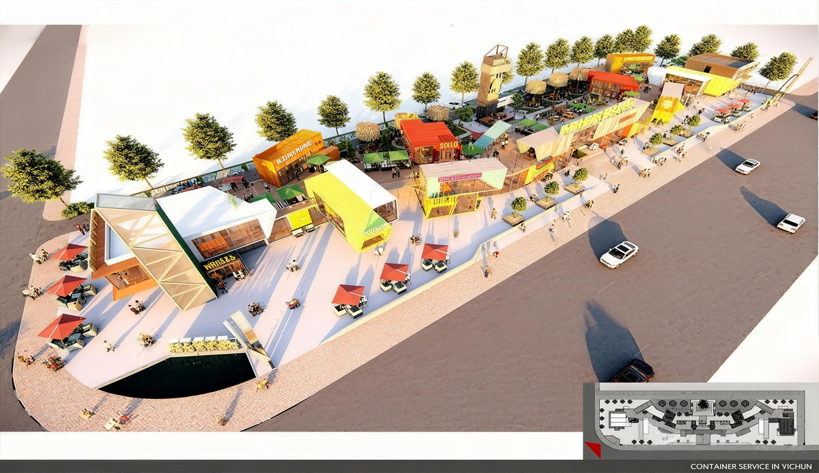 neighborhood center modular project bird view;prefabricated building;
